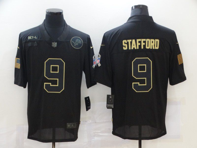 Men Detroit Lions 9 Stafford Black gold lettering 2020 Nike NFL Jersey